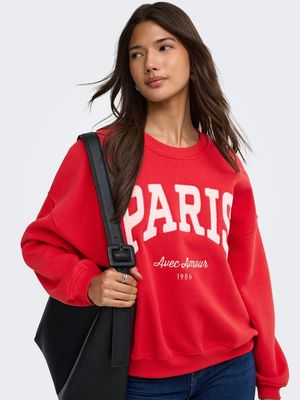 JDYMESA L/S O-NK EMB SWEAT JRS NOOS Racing Red/PARIS AVE