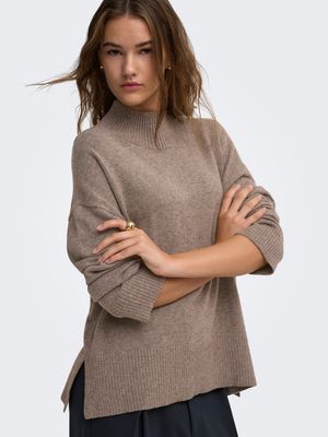 ONLMARY LS HIGH NECK SLIT KNT NOOS Shaved Chocolate/Mel
