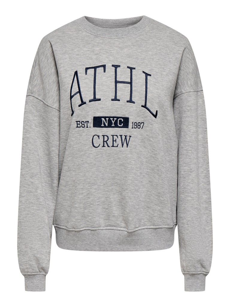 JDYMESA L/S O-NK EMB SWEAT JRS NOOS Light Grey Melange-NAVY BLAZE