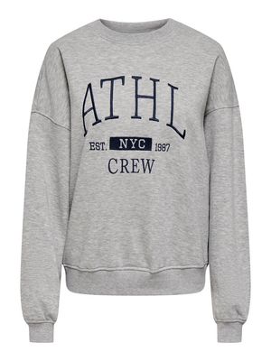 JDYMESA L/S O-NK EMB SWEAT JRS NOOS Light Grey Melange-NAVY BLAZE