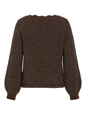 VICUTIE BOATNECK L/S KNIT TOP/PB Coffee Bean/GOLD GLI