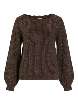 VICUTIE BOATNECK L/S KNIT TOP/PB Coffee Bean/GOLD GLI