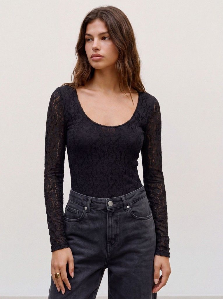 VMFLORA LS 2-WAY LACE TOP JRS NOOS Black