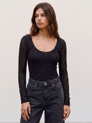 VMFLORA LS 2-WAY LACE TOP JRS NOOS Black