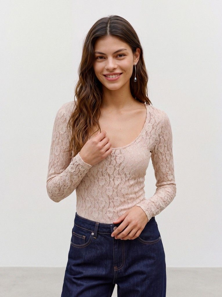 VMFLORA LS 2-WAY LACE TOP JRS NOOS Pumice Stone