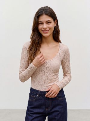 VMFLORA LS 2-WAY LACE TOP JRS NOOS Pumice Stone