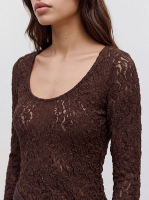 VMFLORA LS 2-WAY LACE TOP JRS NOOS Chocolate Torte