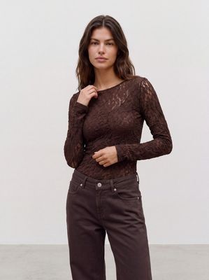 VMFLORA LS 2-WAY LACE TOP JRS NOOS Chocolate Torte