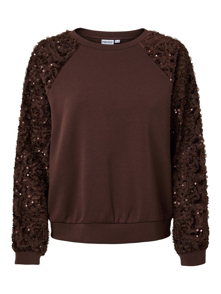 PCERIN LS SEQUINS SCUBA SWEAT JRS BC Chicory Coffee