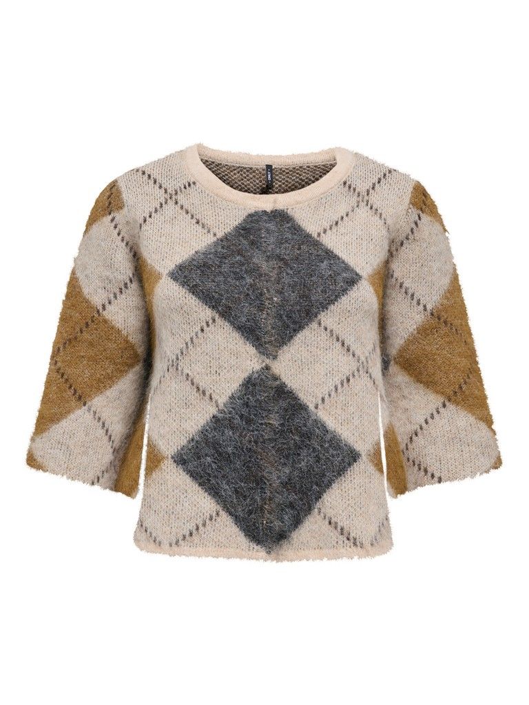 ONLNOEME SS PATTERN O-NECK KNT Oatmeal/Argyle/DGM/B