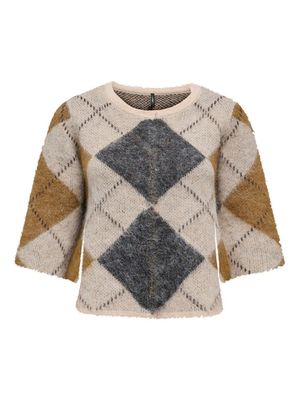 ONLNOEME SS PATTERN O-NECK KNT Oatmeal/Argyle/DGM/B