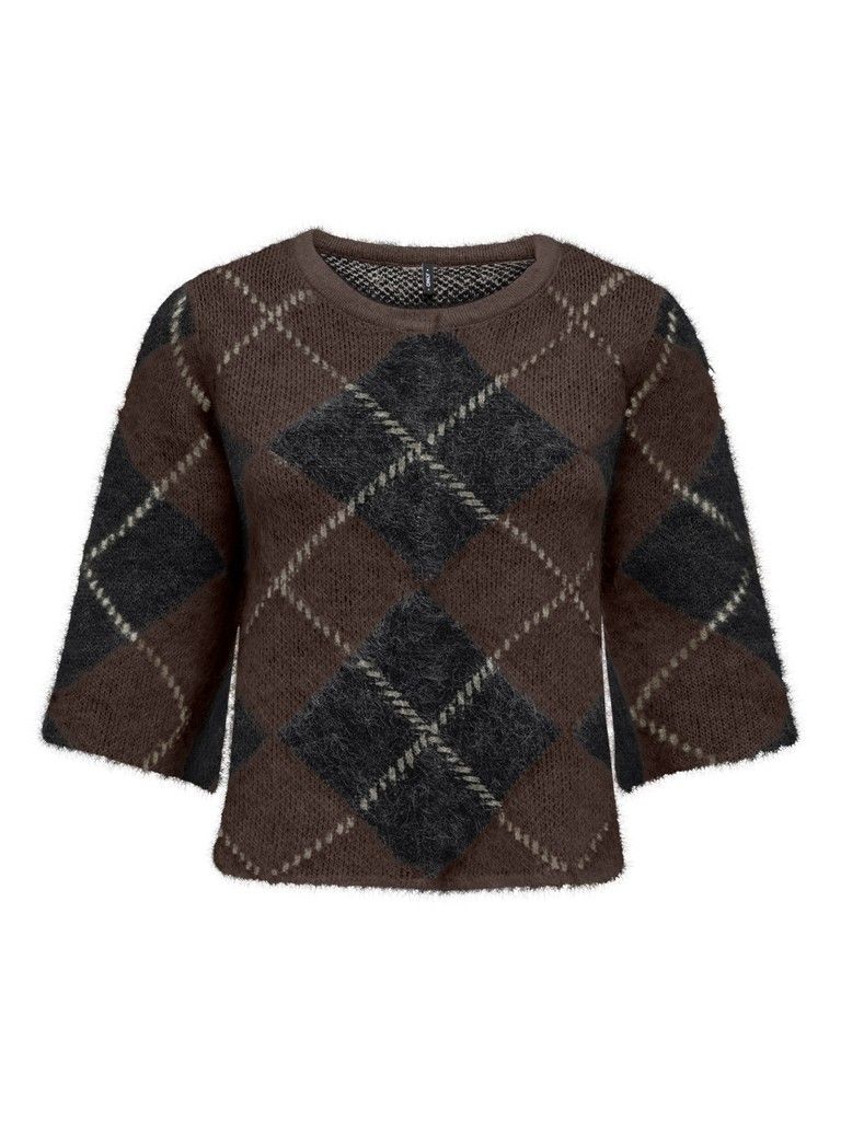 ONLNOEME SS PATTERN O-NECK KNT Coffee Bean/Big Argy