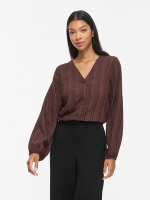 VIVERA V-NECK L/S SHIRT/TES Coffee Bean