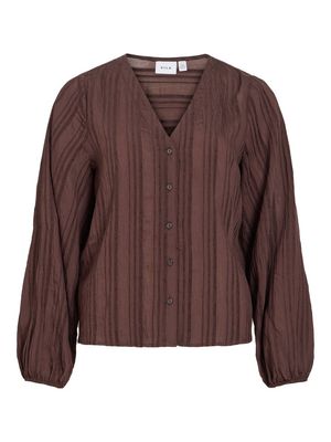 VIVERA V-NECK L/S SHIRT/TES Coffee Bean