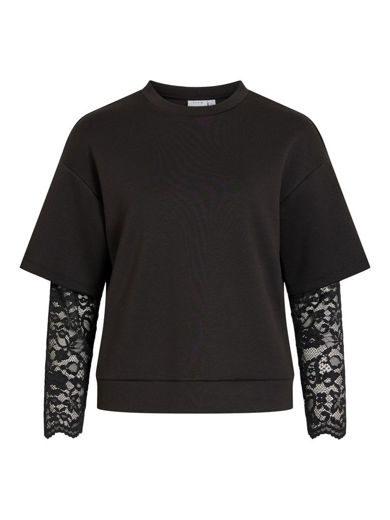 VISIFFI LACE O-NECK L/S TOP/LC Black Beauty
