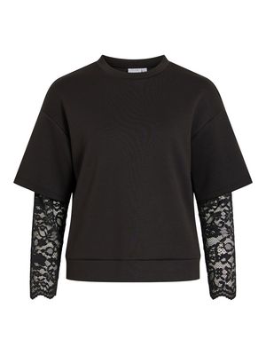 VISIFFI LACE O-NECK L/S TOP/LC Black Beauty