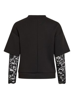 VISIFFI LACE O-NECK L/S TOP/LC Black Beauty