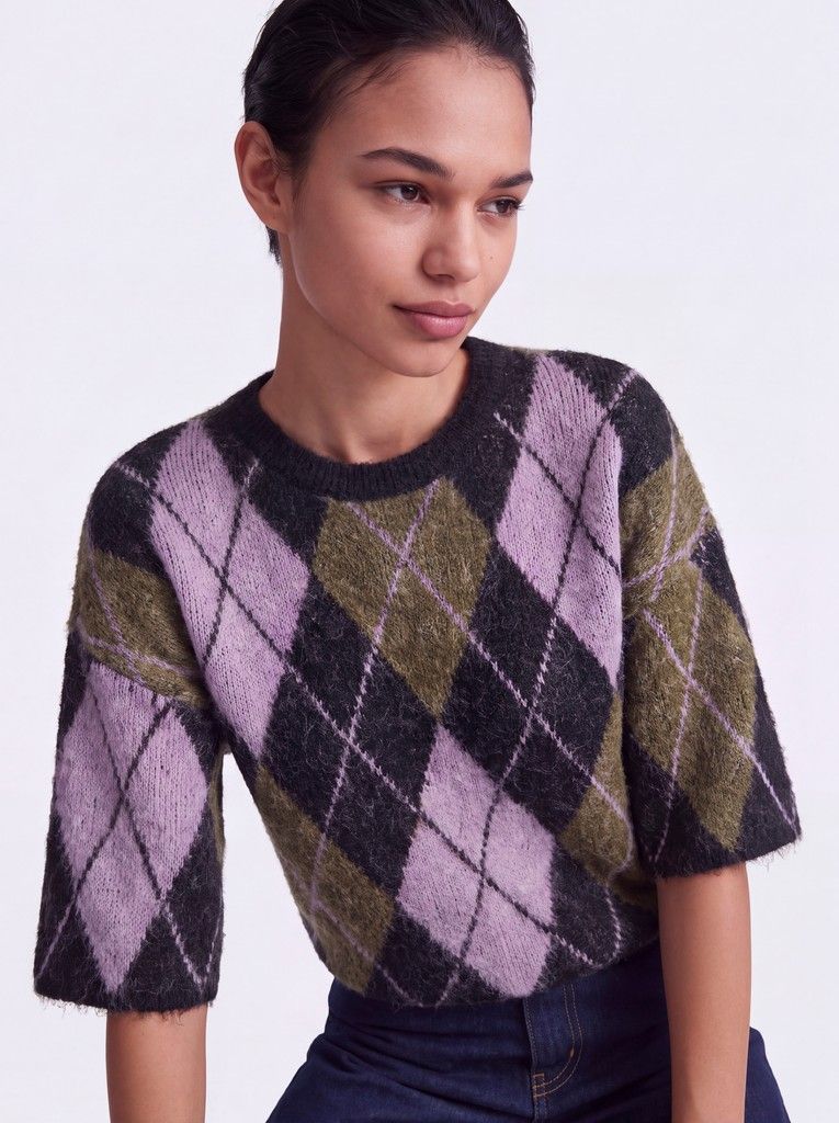 ONLNOEME SS PATTERN O-NECK KNT Black/Argyle/Beech/V