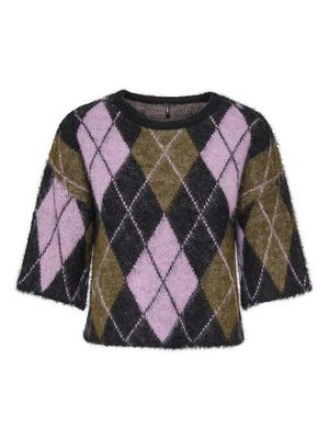 ONLNOEME SS PATTERN O-NECK KNT Black/Argyle/Beech/V