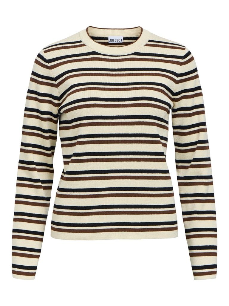 OBJESTER L/S RE KNIT PULLOVER NOOS Birch/Black + carafe