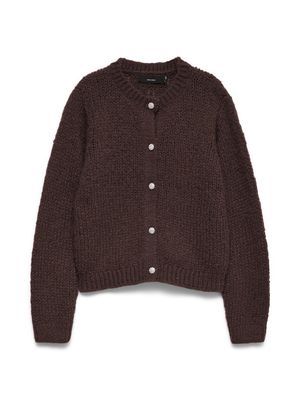 VMMAYBE JEWEL LS O-NECK CARDIGAN NOOS Chocolate Torte/W. JEWEL BUTTON