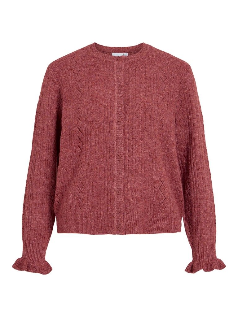 VIKKA O-NECK L/S DETAIL KNIT CARDI/PB Marsala/MELANGE