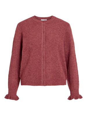 VIKKA O-NECK L/S DETAIL KNIT CARDI/PB Marsala/MELANGE