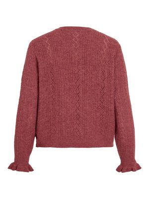 VIKKA O-NECK L/S DETAIL KNIT CARDI/PB Marsala/MELANGE