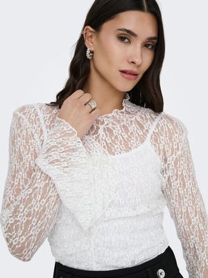 JDYLALA L/S HIGH NECK LACE TOP JRS Cloud Dancer