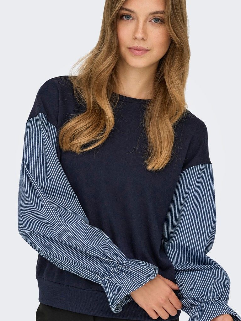 ONLNINA L/S O-NECK MIX CS SWEAT Night Sky-Stripe denim sleeves