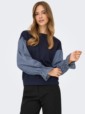 ONLNINA L/S O-NECK MIX CS SWEAT Night Sky-Stripe denim sleeves