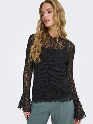 JDYLALA L/S HIGH NECK LACE TOP JRS Black