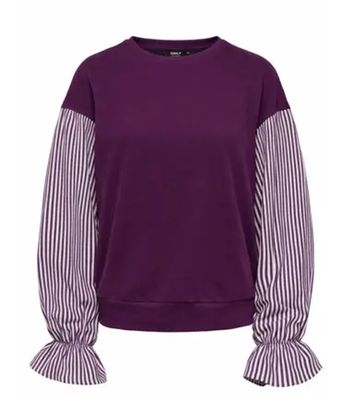 ONLNINA L/S O-NECK MIX CS SWEAT Fig-Fig striped sleeves