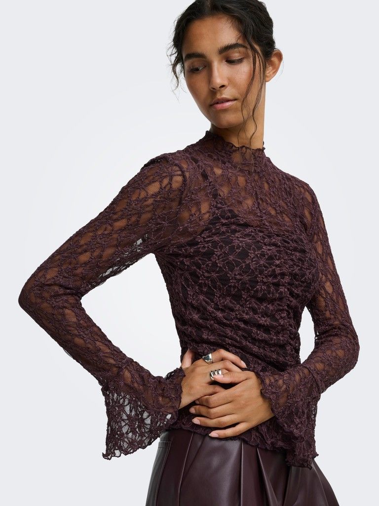 JDYLALA L/S HIGH NECK LACE TOP JRS Huckleberry