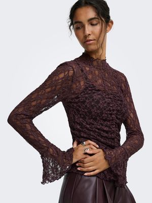 JDYLALA L/S HIGH NECK LACE TOP JRS Huckleberry