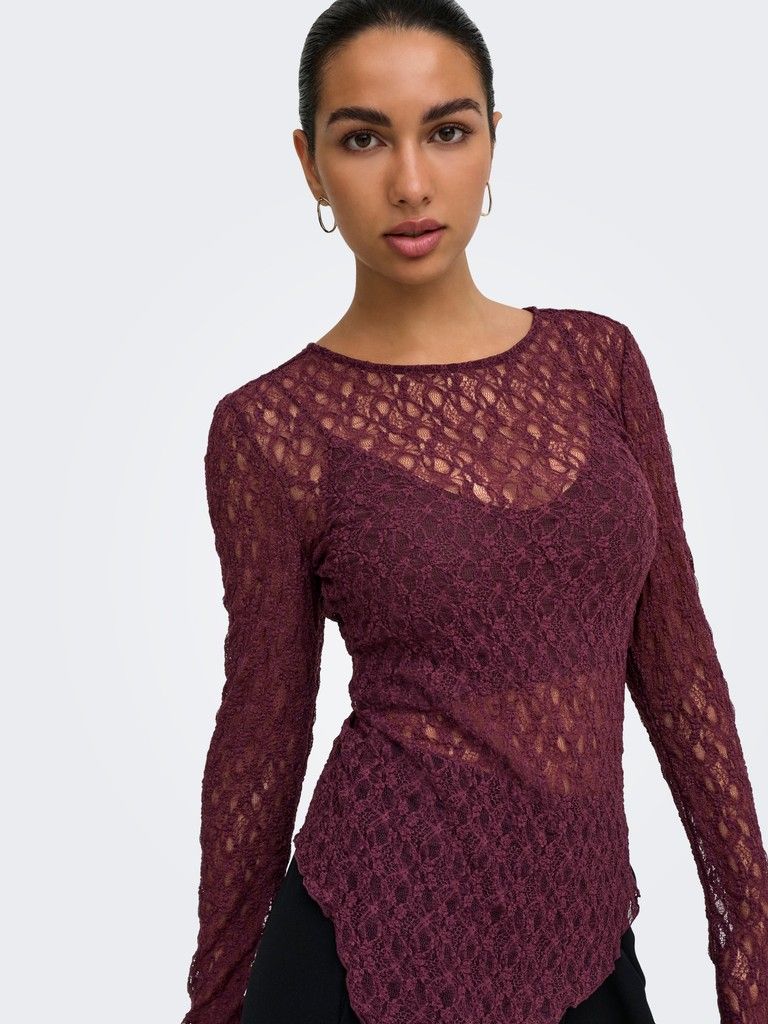 ONLSYRENE LACE L/S ASYMETRICAL TOP ACC Winetasting
