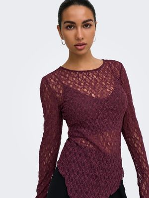 ONLSYRENE LACE L/S ASYMETRICAL TOP ACC Winetasting