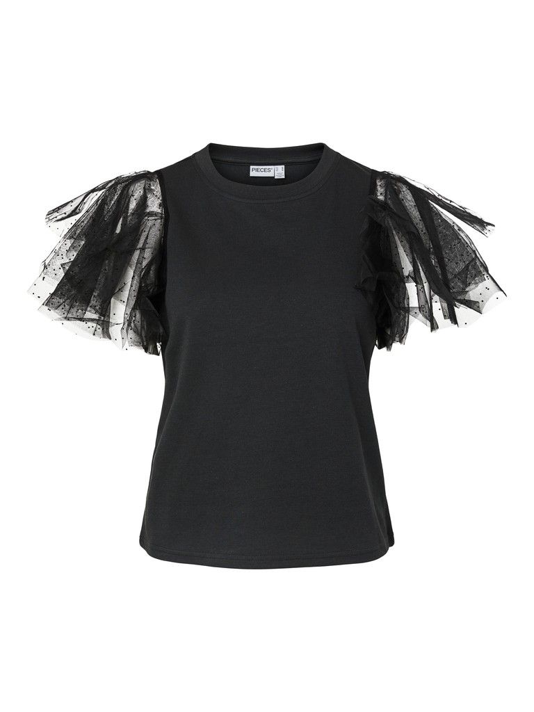 PCESTELLE SS TULLE SLEEVE TEE JRS FC BC Black