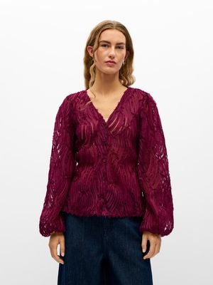 OBJLUCIE LUKA L/S RE V-NECK TOP 147 Windsor Wine
