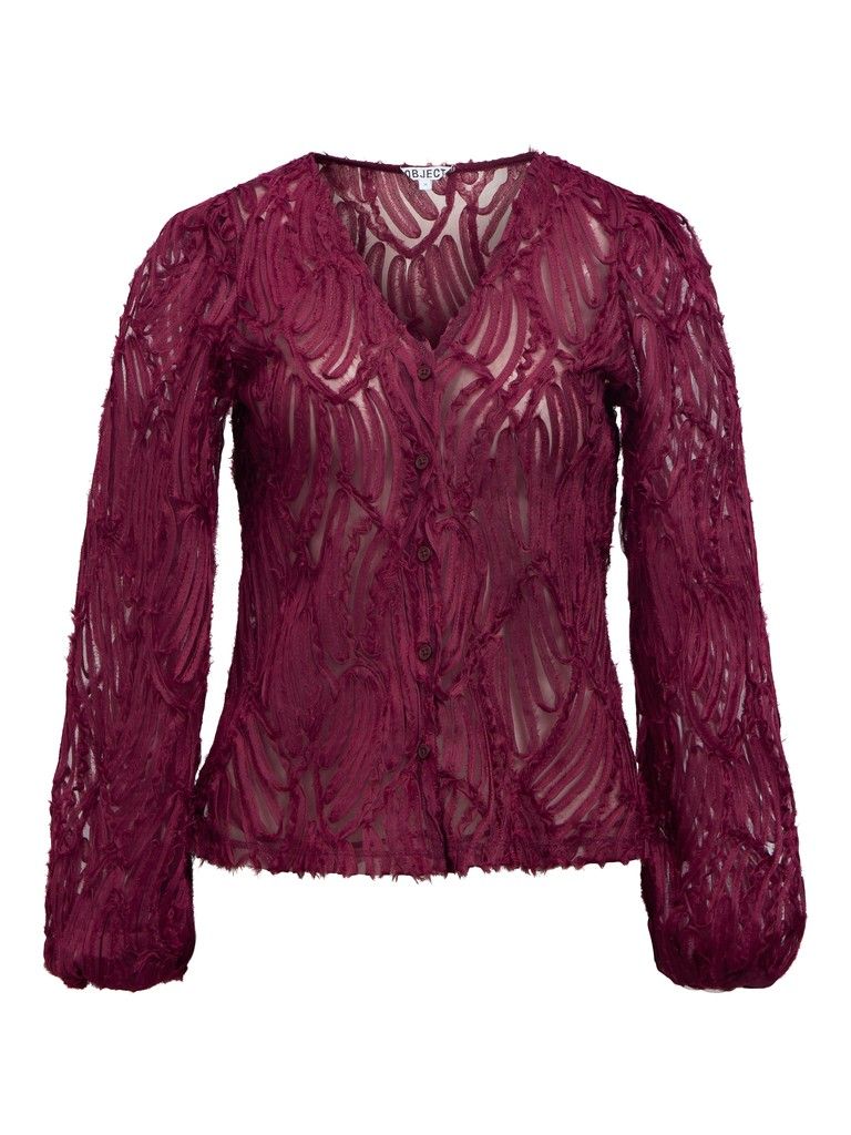 OBJLUCIE LUKA L/S RE V-NECK TOP 147 Windsor Wine