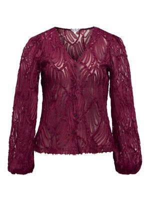 OBJLUCIE LUKA L/S RE V-NECK TOP 147 Windsor Wine