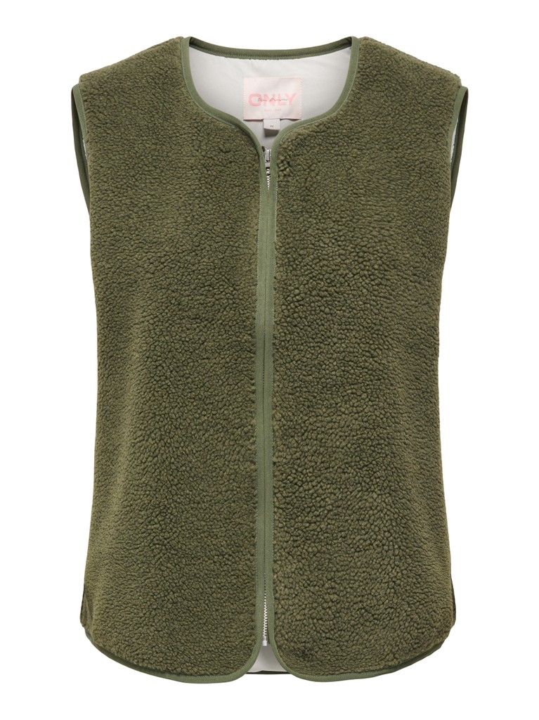 ONLBABY TEDDY ZIP VEST PNT OL Kalamata/BIRCH LININ
