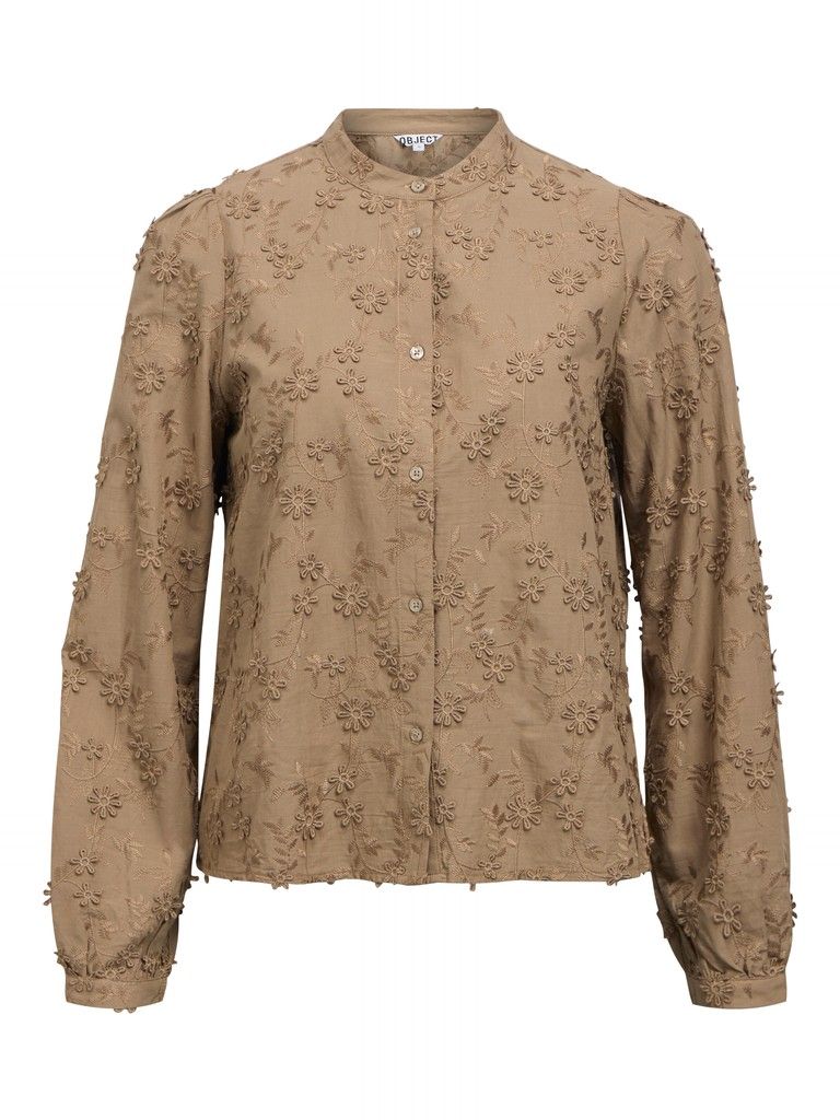 OBJKARLI L/S RE O-NECK TOP 147 ND Desert Taupe