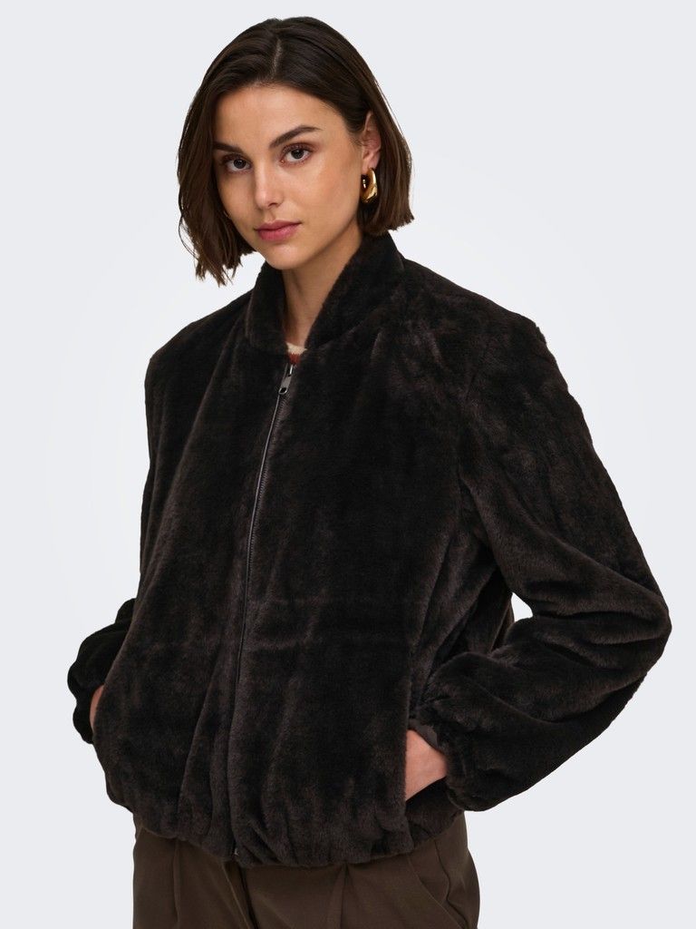 JDYMACY FAUX FUR BALLOON JACKET OTW NOOS Chocolate Torte-GUN METAL