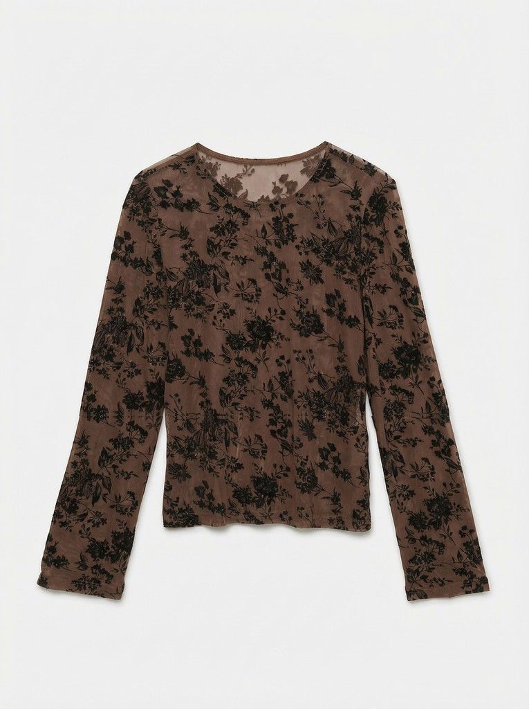 VMFLORA LS O-NECK TOP JRS Cocoa Brown/W BLACK