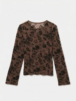 VMFLORA LS O-NECK TOP JRS Cocoa Brown/W BLACK