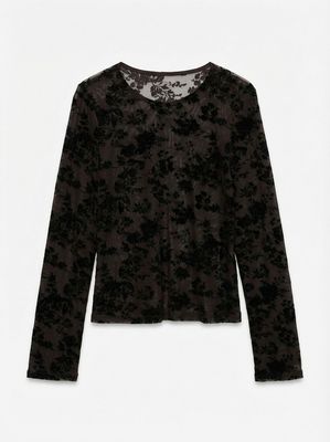 VMFLORA LS O-NECK TOP JRS Chocolate Torte/W BL