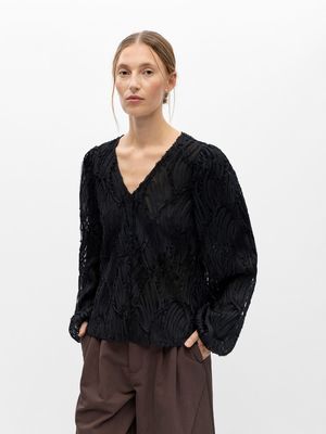 OBJLUCIE LUKA L/S RE V-NECK TOP 147 Black