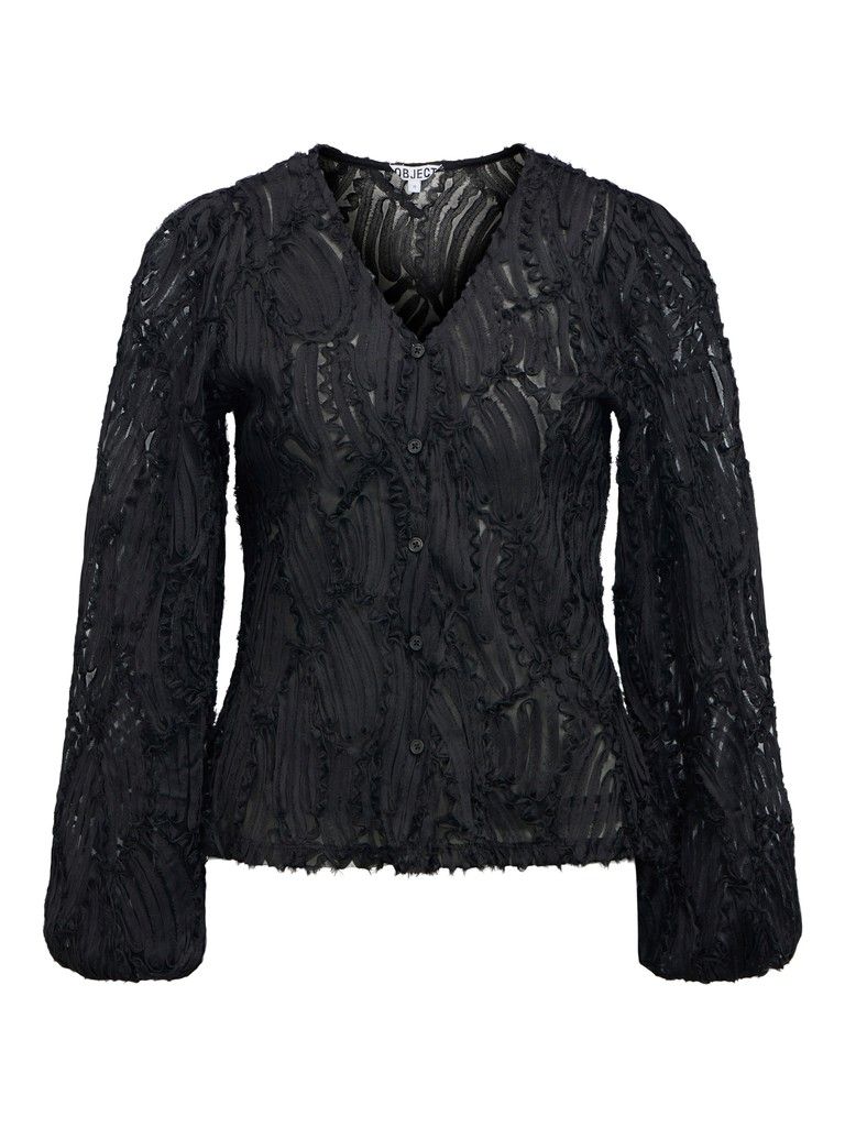 OBJLUCIE LUKA L/S RE V-NECK TOP 147 Black
