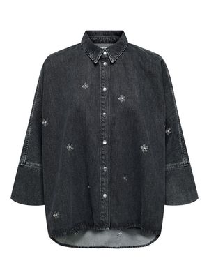 ONLGRACE 3/4 FLOWER EMB DNM SHIRT CRO Washed Black/FLOWER